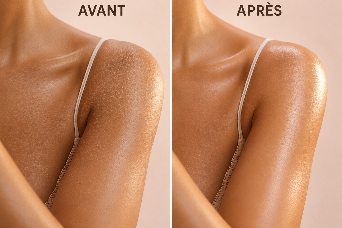 Résultat avant/après Aphrodite — peau nourrie et satinée